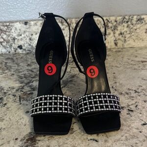 GUESS Black Heels with Rhinestone Strap